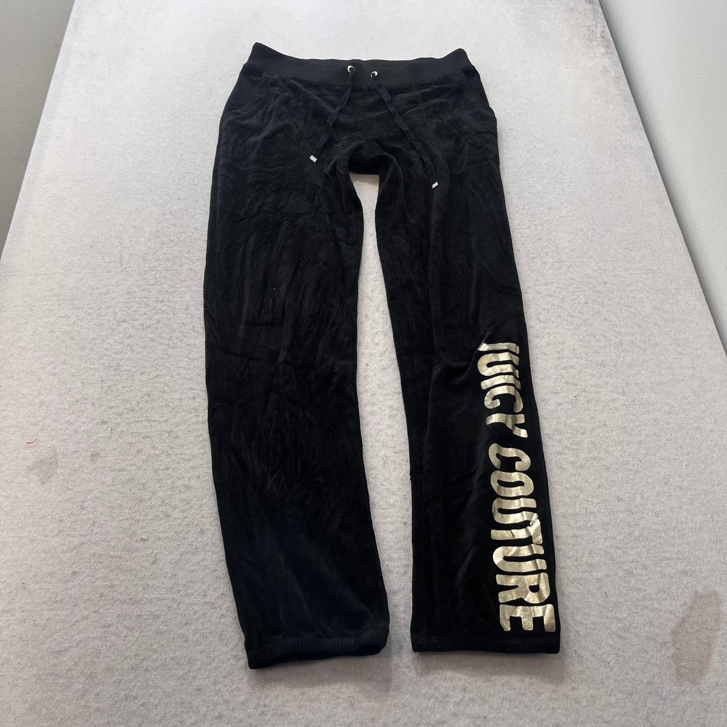 Juicy Couture Women's Black Velour Tracksuit Set Hoodie & Graphic Pant Size M/S