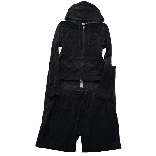 Juicy Couture Women's Black Velour Tracksuit Set Y2k Hoodie & Flared Pant Size M