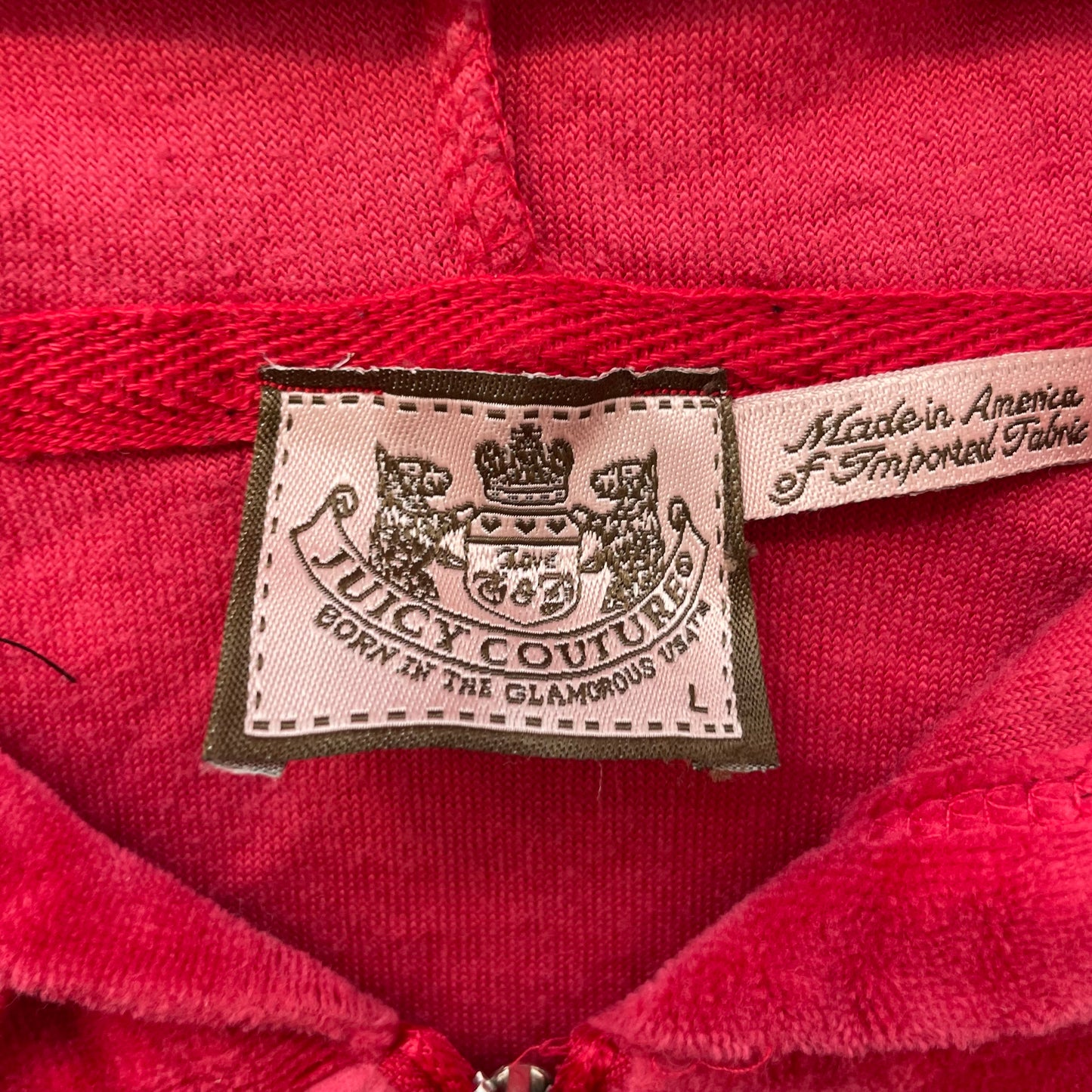 Vintage Juicy Couture Women's Red Velour Tracksuit Set Hoodie & Pant Size L