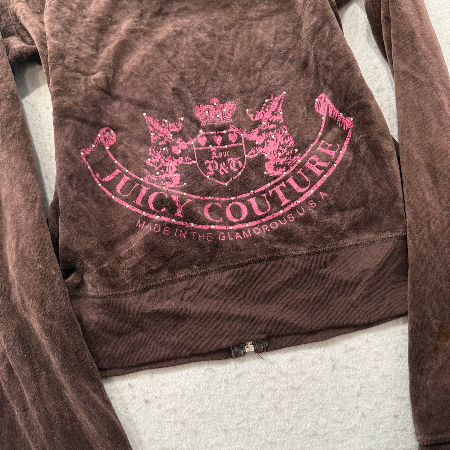 Vintage Juicy Couture Scottie Dogs Womens Dark Brown Velour Zip-Up Hoodie Size L