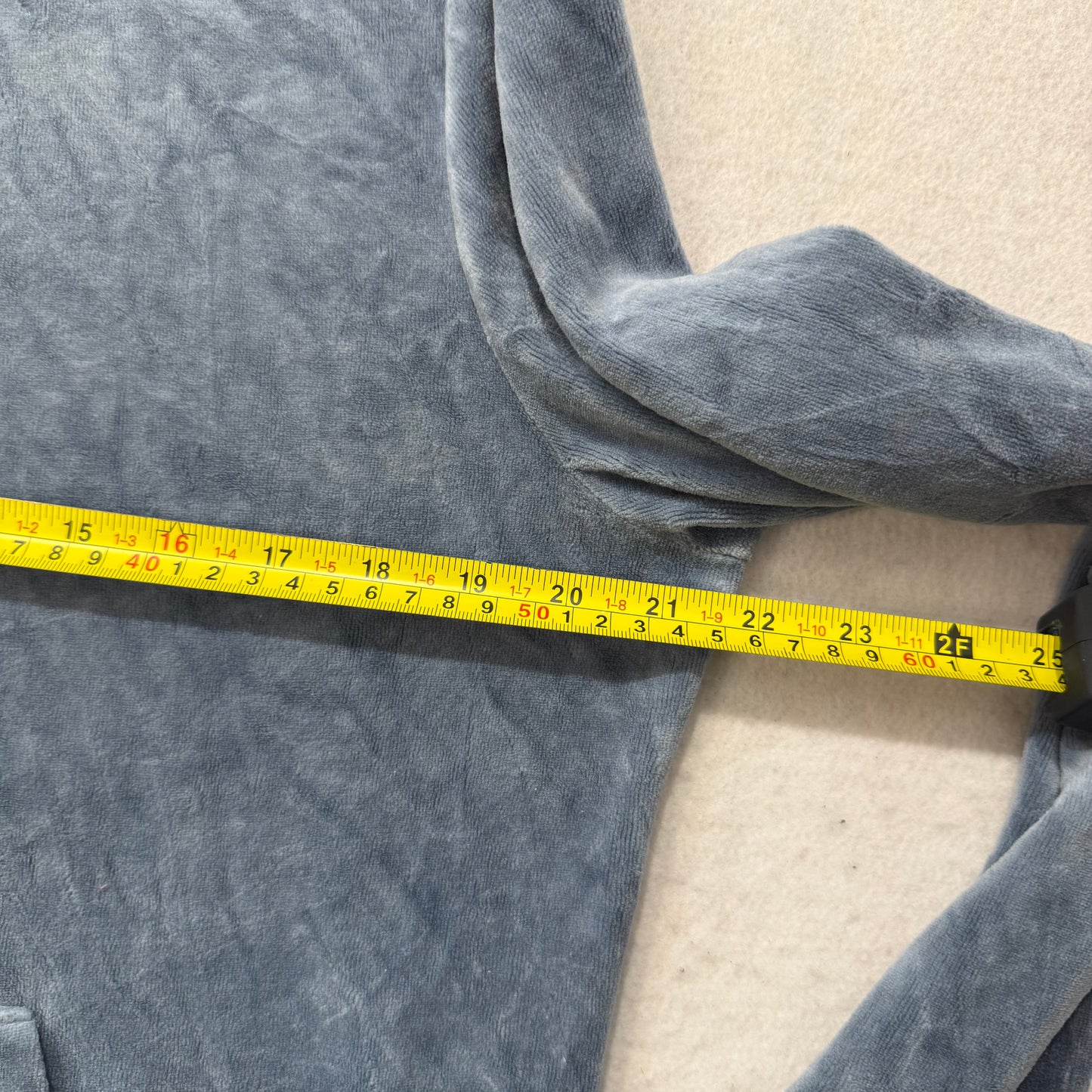 Juicy Couture Women's Slate Gray Velour Zip Up Hoodie Rhinestone Logo Size XL