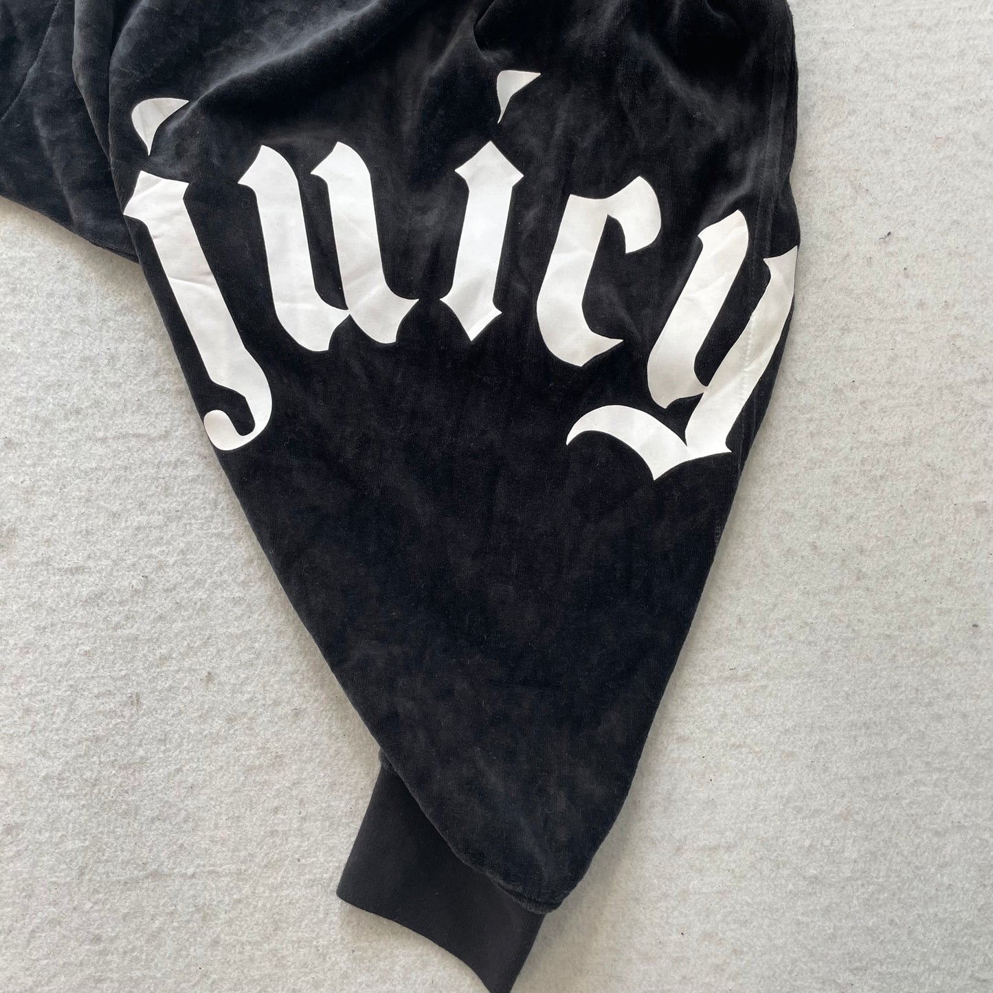 Juicy Couture Womens Black Velour Zip-Up Crop Track Jacket Drawstring Hem Size M