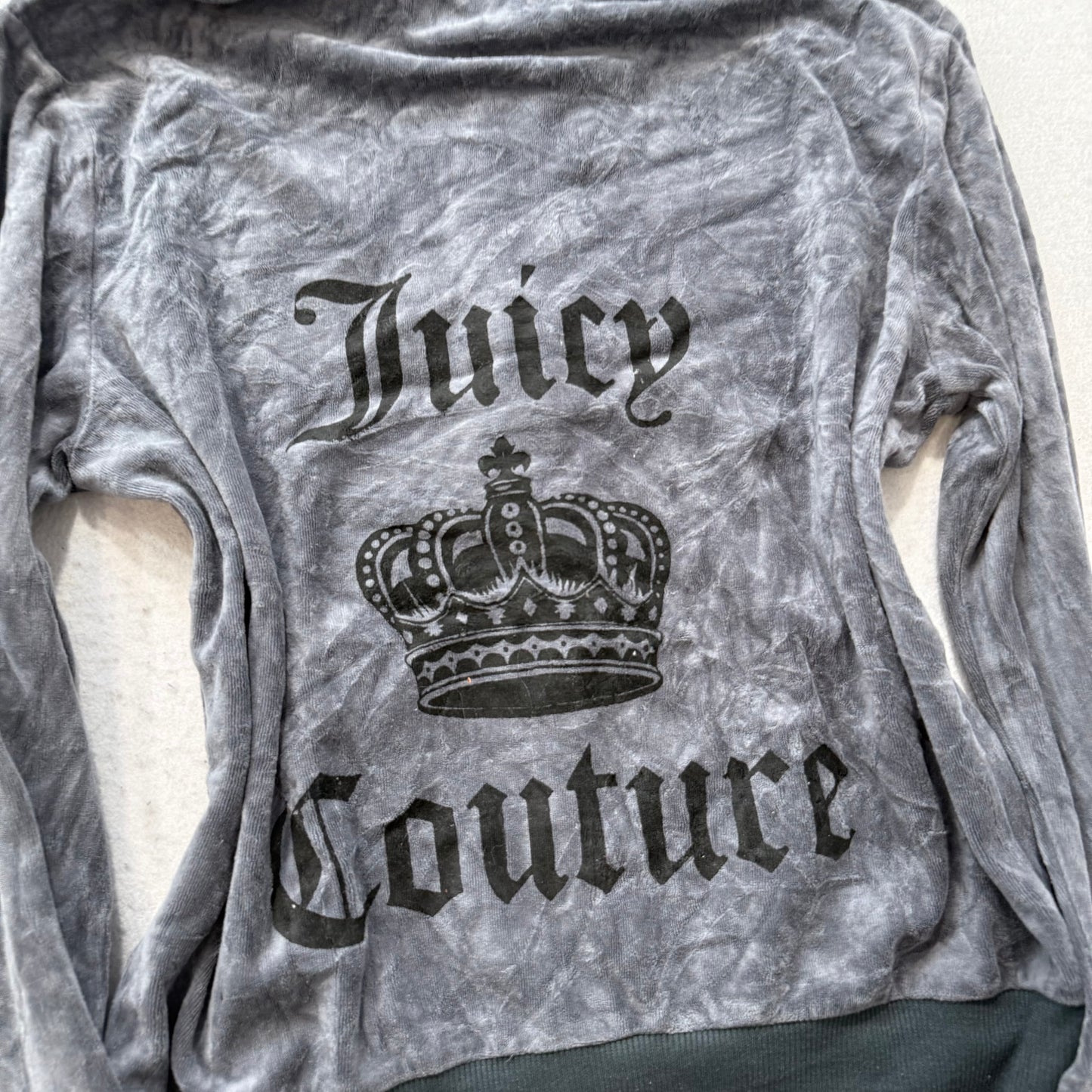 Juicy Couture Women's Anthracite Gray Velour Zip Up Hoodie Graphic Logo Size XL