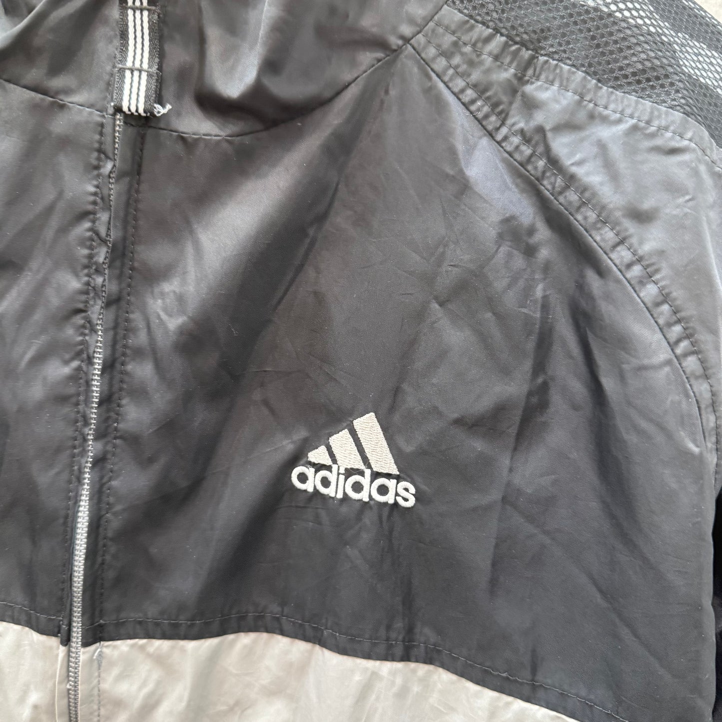 Adidas Men's Black White Full Zip Windbreaker Track Jacket Mesh Sleeves Size M