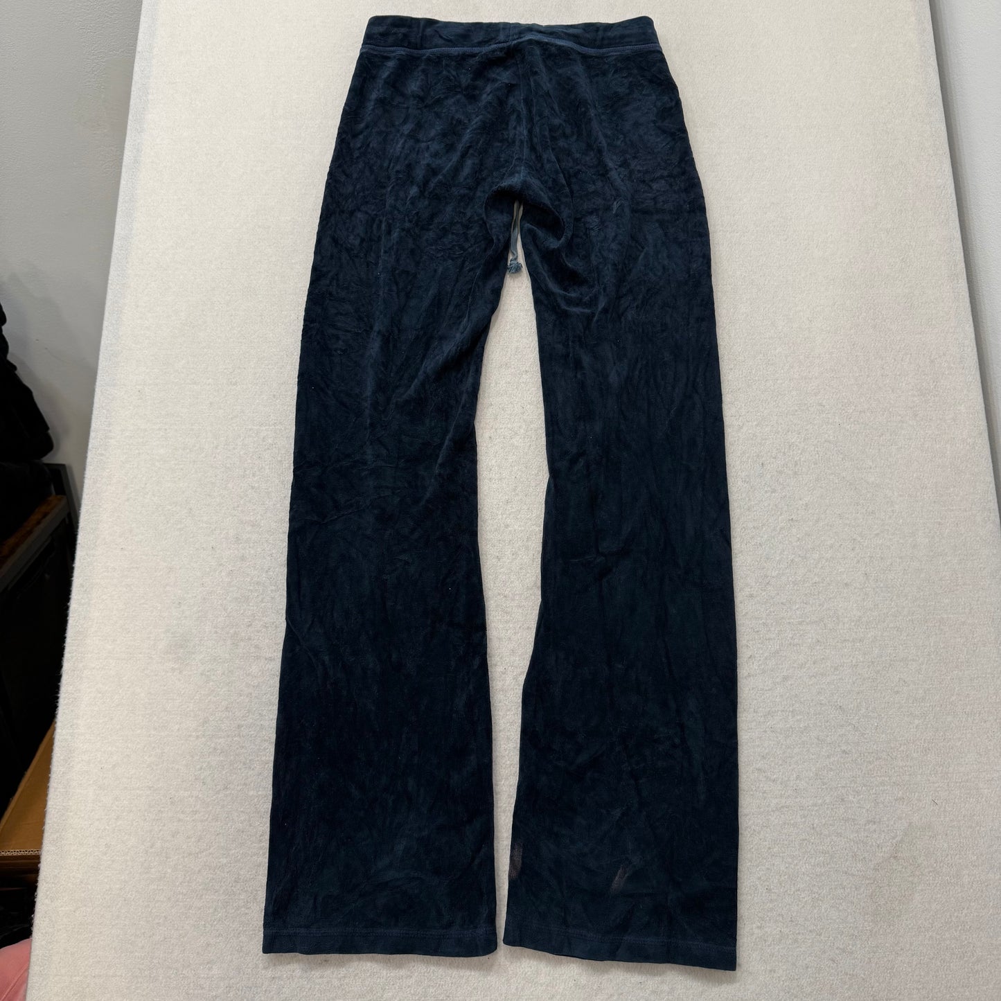 Vintage Juicy Couture Women's Navy Flared Track Pant Rhinestones Logo Y2K Size S