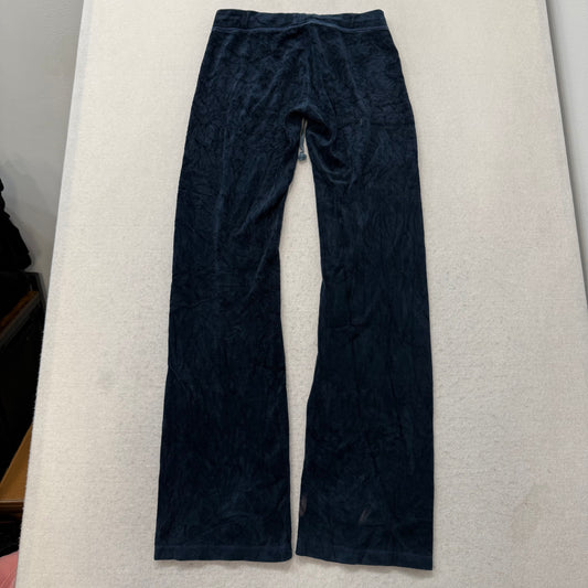 Vintage Juicy Couture Women's Navy Flared Track Pant Rhinestones Logo Y2K Size S