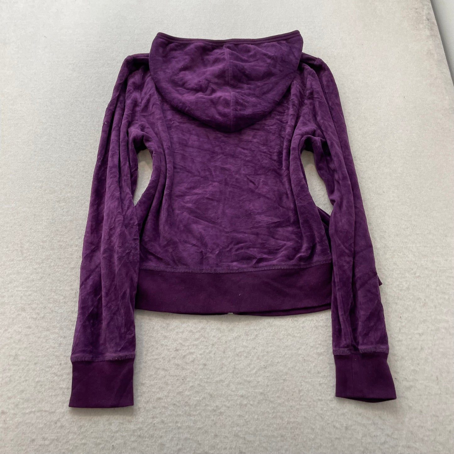 Juicy Couture Womens Deep Purple Velour Zip-Up Hoodie Loungewear Pockets Size XL