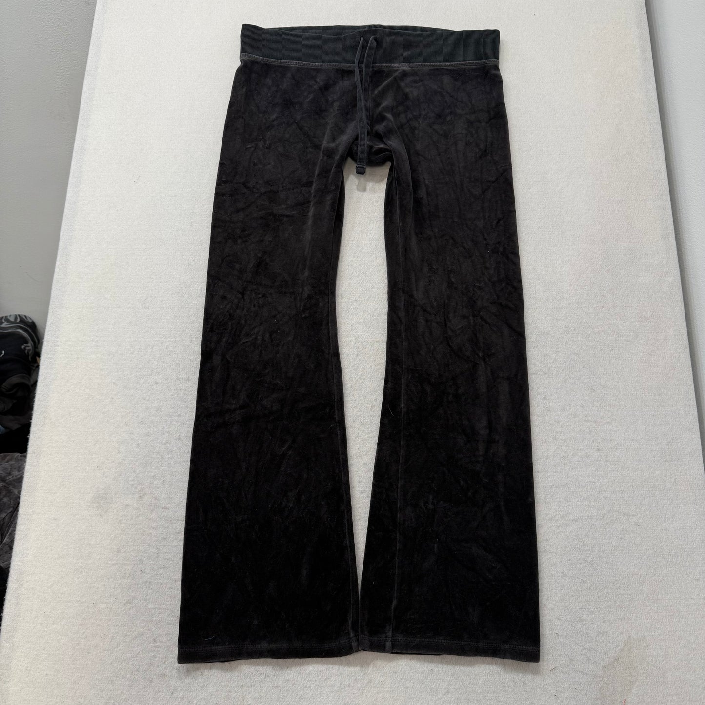 Juicy Couture Black Velour Tracksuit Set Zip Up Jacket & Flared Pants Y2k Size M