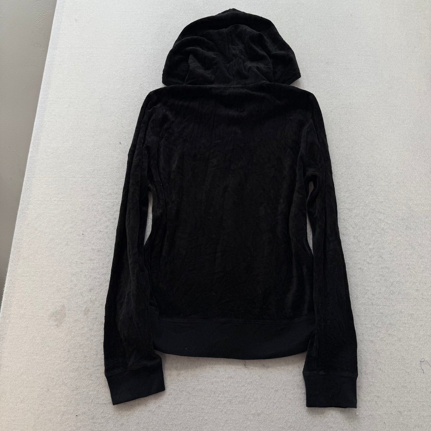 Vintage Juicy Couture Women's Jet Black Velour Zip-Up Hoodie Pockets Y2K Size L