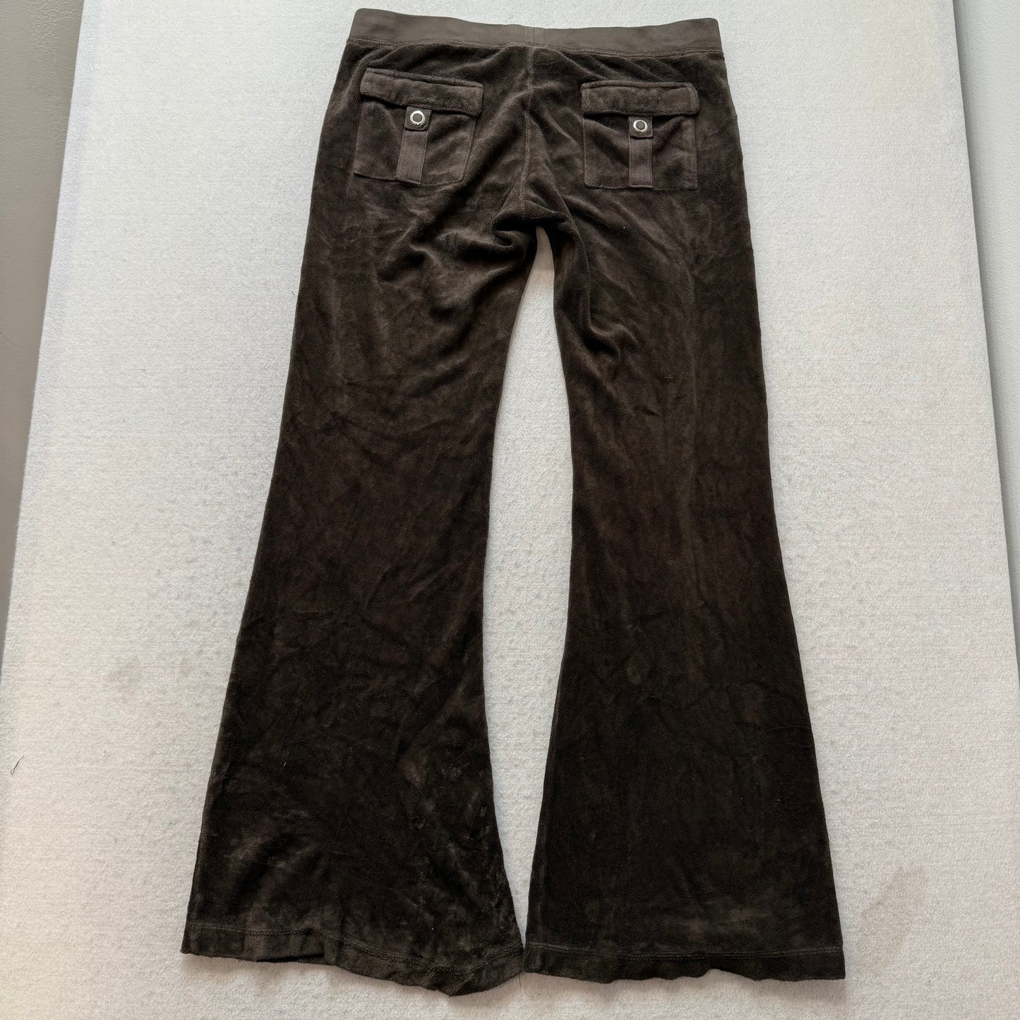 Juicy Couture Women's Brown Terrycloth Flared Track Pant Snap Pocket Logo Size M
