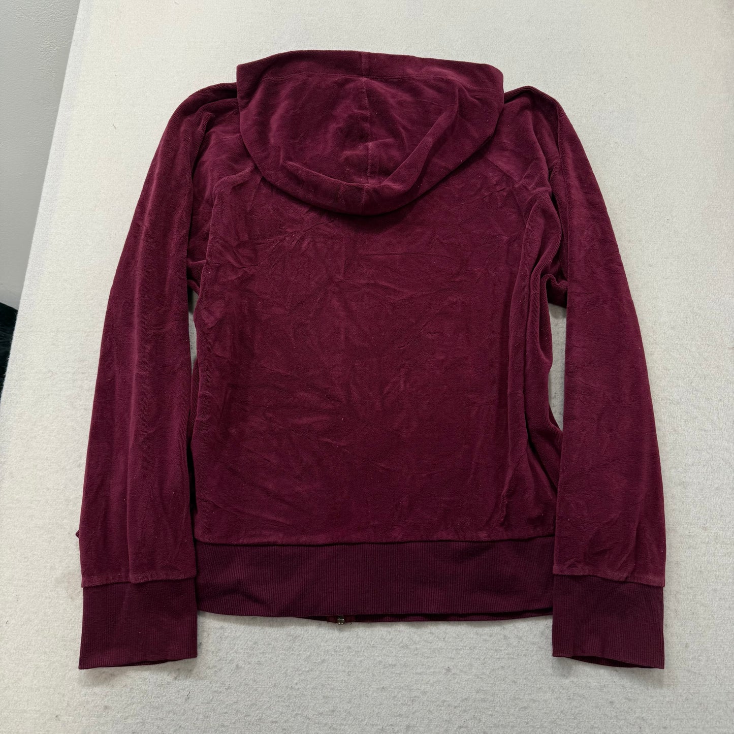 Bebe Sport Women's Burgundy Velour Zip-Up Hoodie Pockets Rhinestone Logo Size 3X