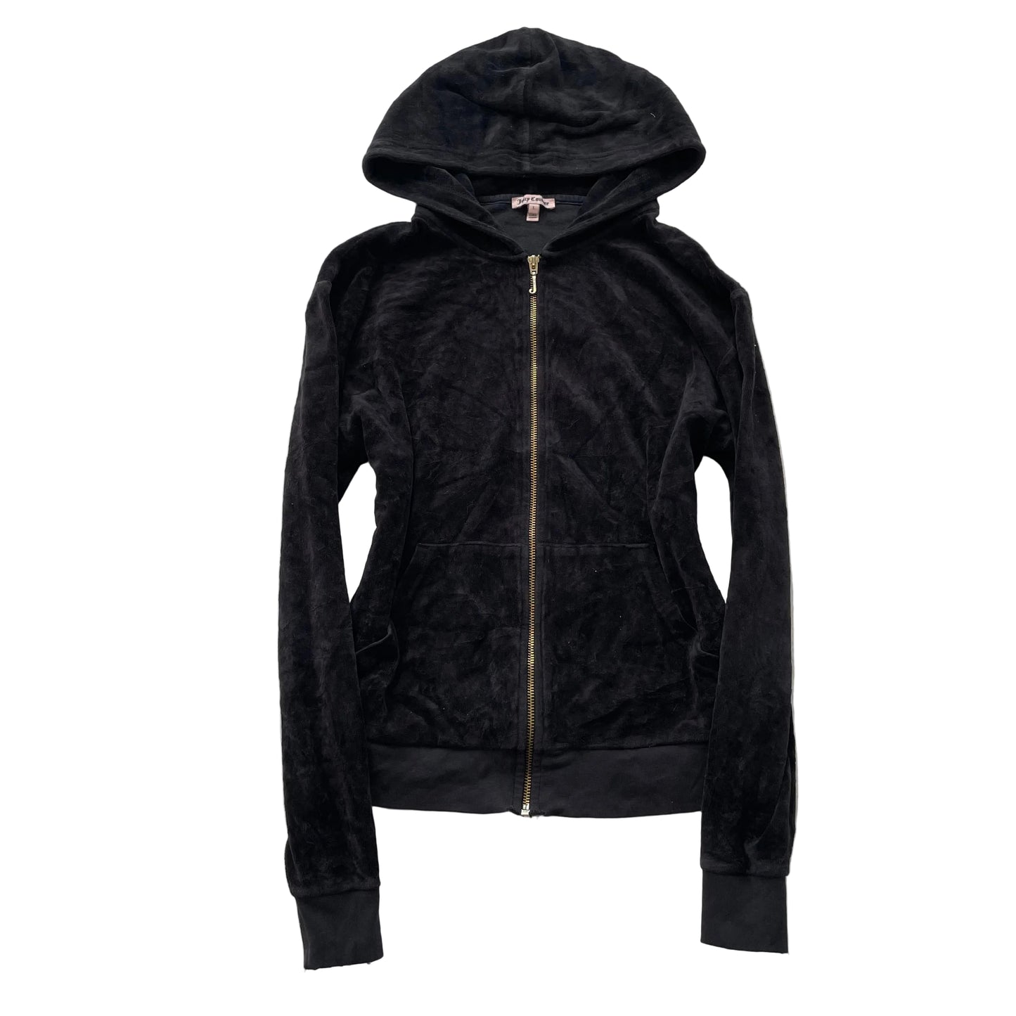 Juicy Couture Women's Black Velour Full Zip Hoodie Casual Pockets Y2k Size L