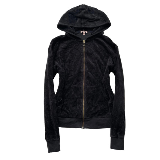 Juicy Couture Women's Black Velour Full Zip Hoodie Casual Pockets Y2k Size L