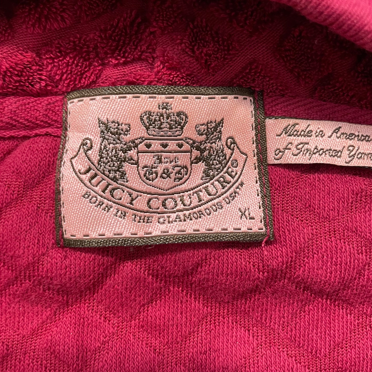 Juicy Couture Women's Maroon Terry Cloth Quilted Hoodie Short Sleeve Y2k Size XL