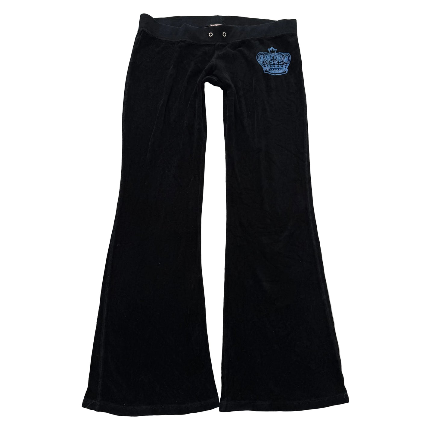 Vintage Juicy Couture Women's Black Velour Flared Track Pants Crown Logo Size L