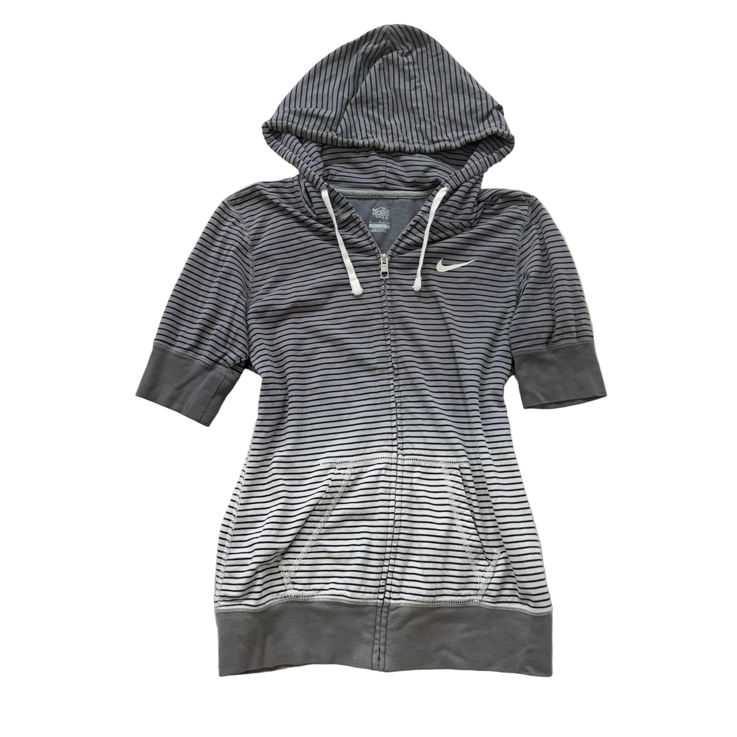 Nike Y2K Gray Striped Short Sleeve Full Zip Hoodie Kangaroo Pocket Size M