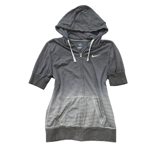 Nike Y2K Gray Striped Short Sleeve Full Zip Hoodie Kangaroo Pocket Size M