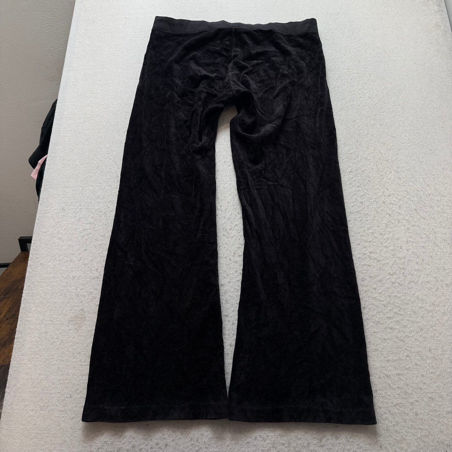 Vintage Juicy Couture Women's Black Velour Flared Track Pant Drawstring Size S