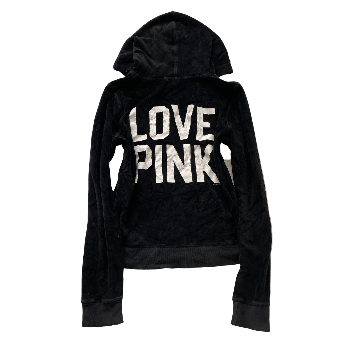 Victoria's Secret PINK Women's Jet Black Velour Zip-Up Hoodie Drawstring Size L