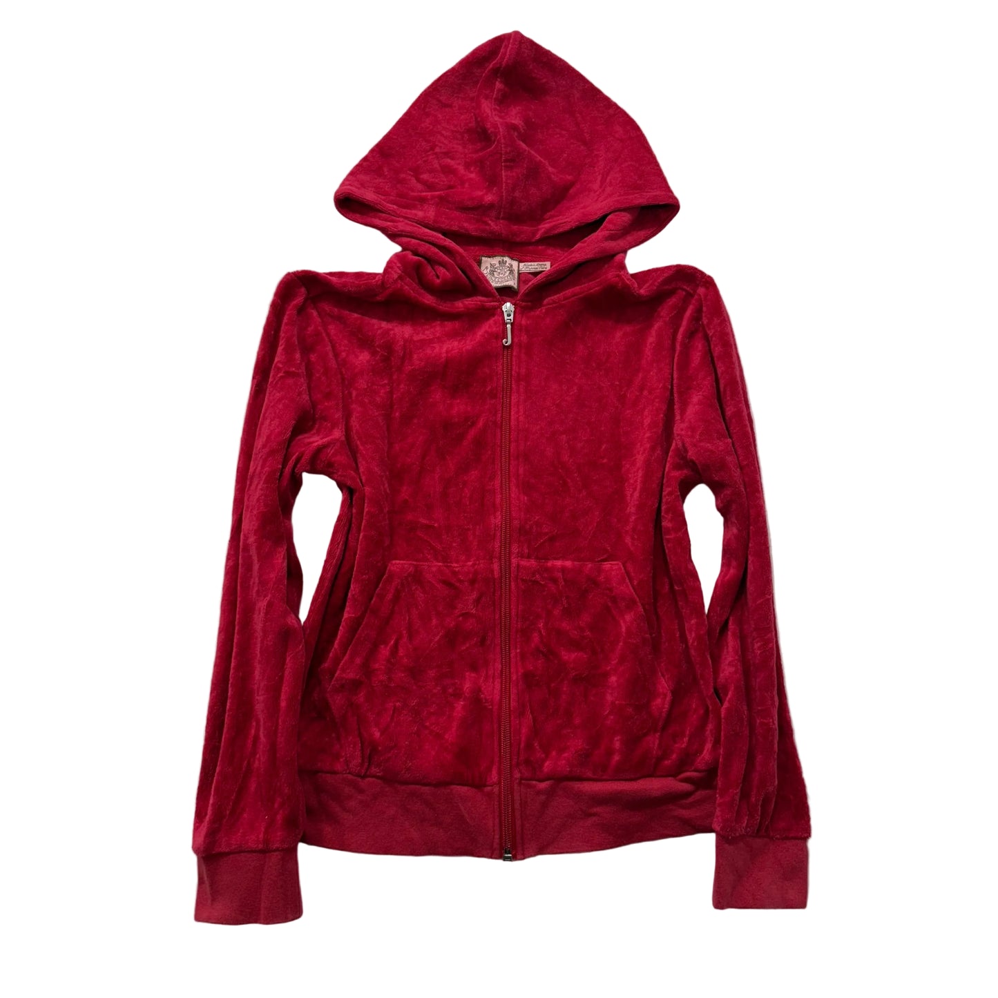 Vintage Juicy Couture Womens Ruby Red Velour Zip Up Hoodie Loungewear Y2K Size S