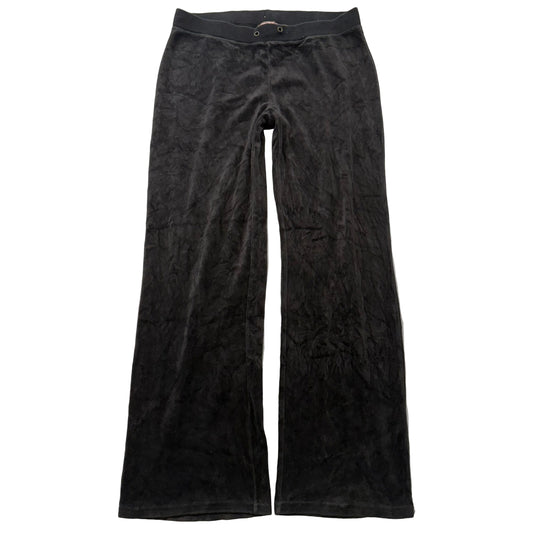 Vintage Juicy Couture Women Black Velour Flared Track Pant Loungewear Y2K Size L
