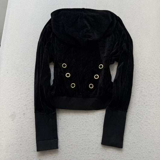 Juicy Couture Women's Black Velour Zip-Up Hoodie Gold Grommets Black Label Size M
