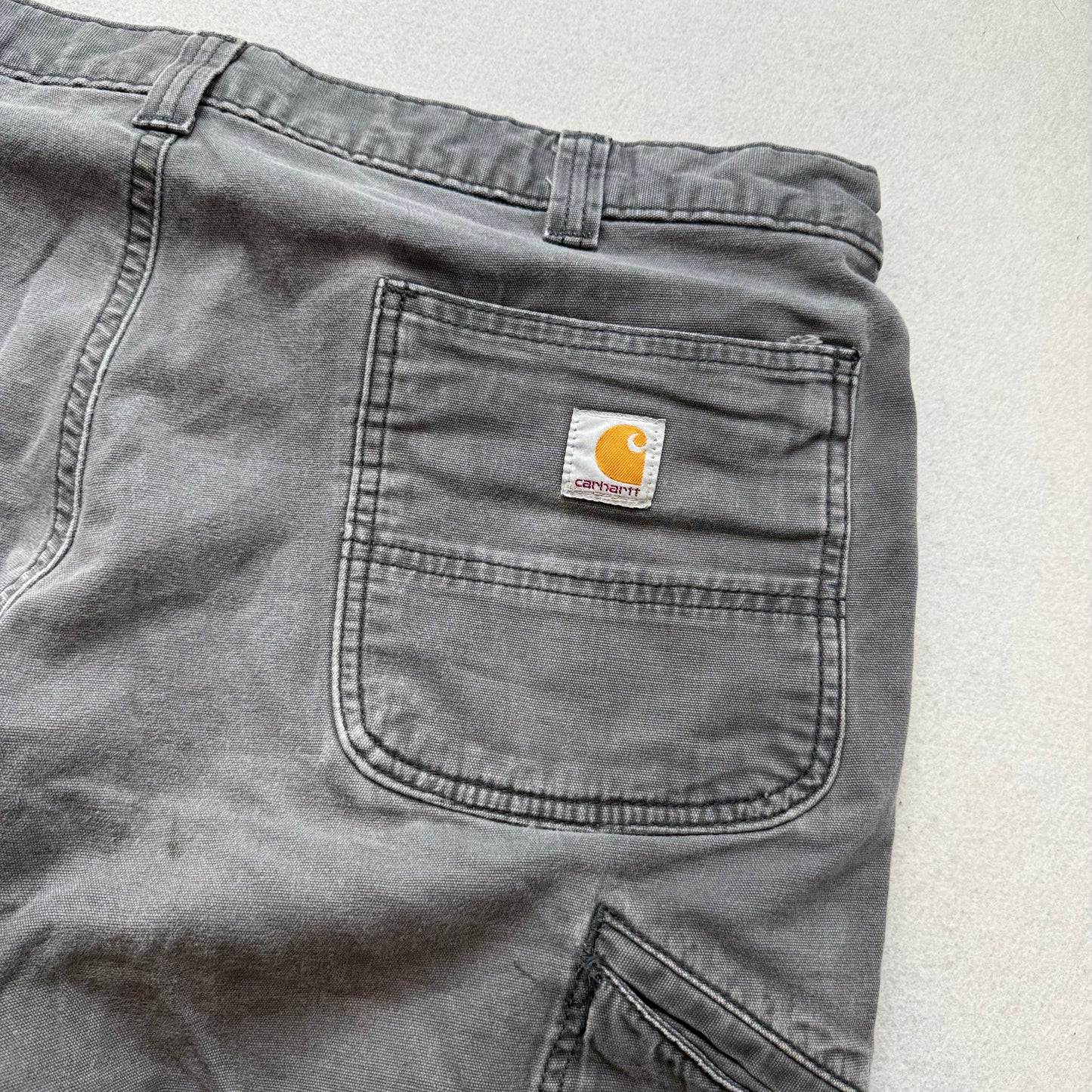 Carhartt Relaxed Fit Men's Gray Washed-Duck Double Knee Work Pants Size 38x30