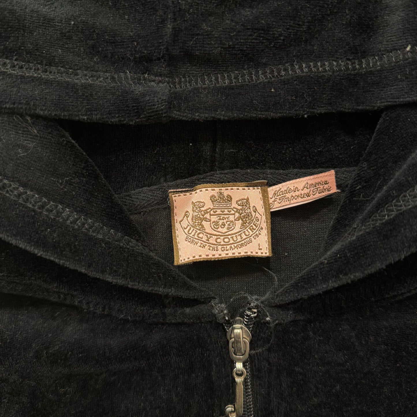 Juicy Couture Black Velour Tracksuit Set Zip Up Hoodie & Straight Pants Size L