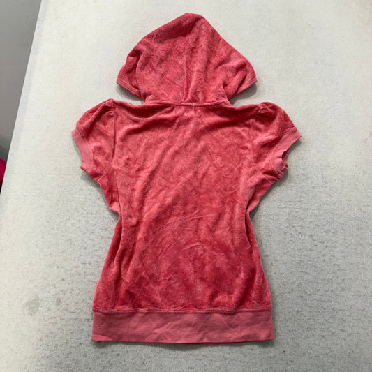 RARE Juicy Couture Womens Pink Terry Cloth Zip-Up Hoodie Short Sleeve Y2k Size M