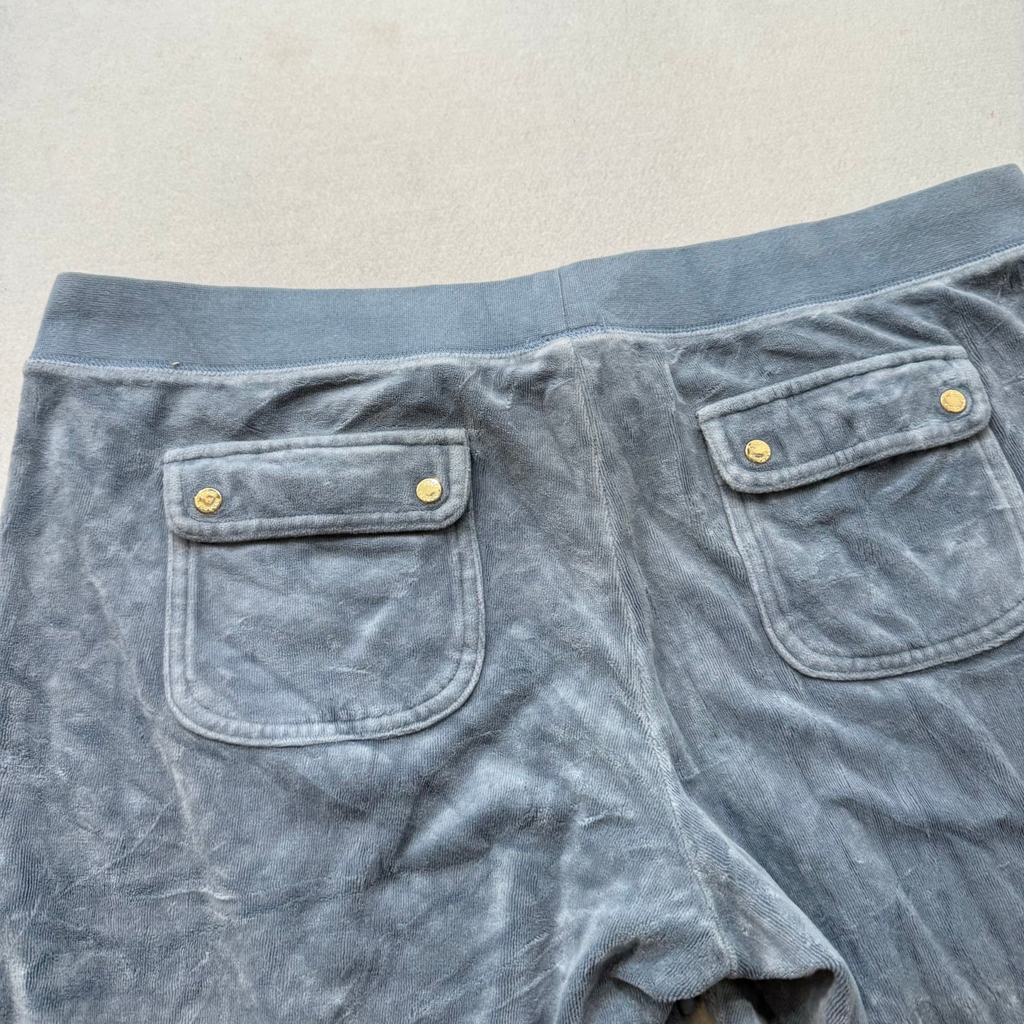 Juicy Couture Womens Gray Velour Wide Leg Flare Track Pants Snap Pockets Size XL