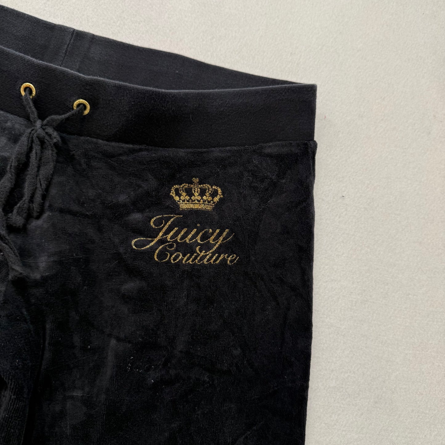Juicy Couture Women's Black Velour Flared Track Pant Crown Logo Preppy Size M