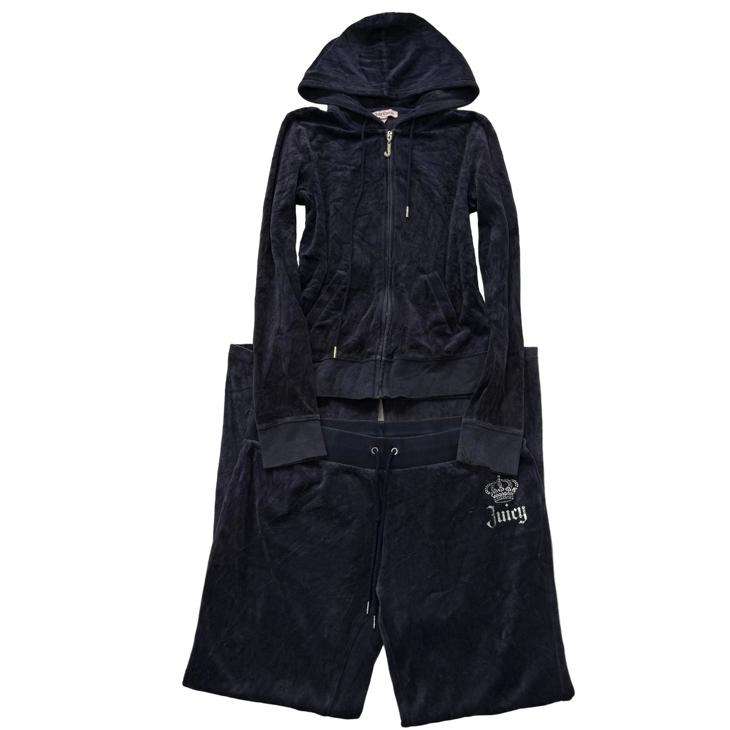 Juicy Couture Women's Navy Velour Hoodie & Drawstring Pant Tracksuit Set Size M
