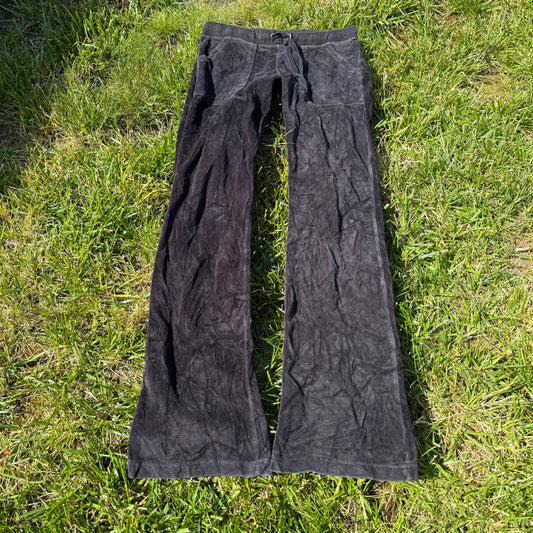Vintage Juicy Couture Women's Charcoal Gray Velour Flared Track Pant Y2k Size S