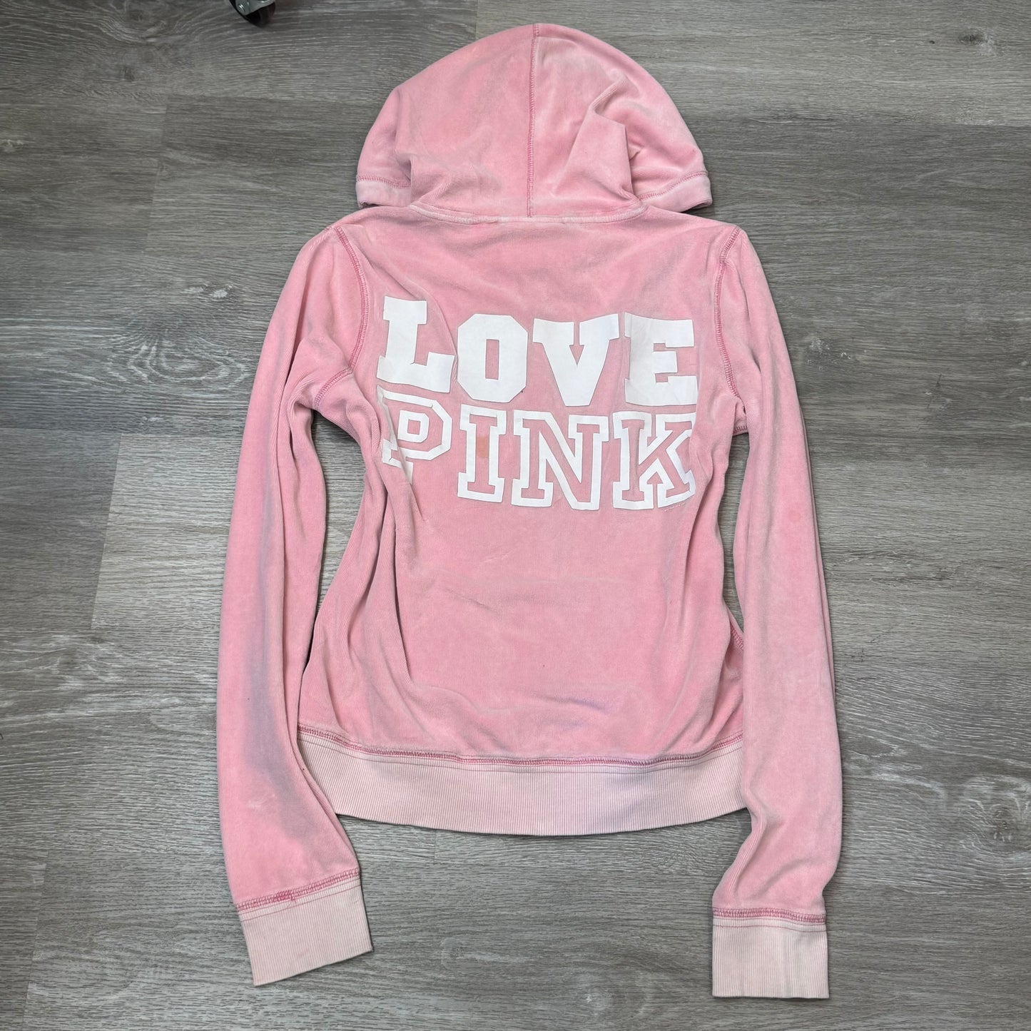 Victoria's Secret PINK "Love Pink" Women's Pink Velour Zip-Up Hoodie Logo Size M