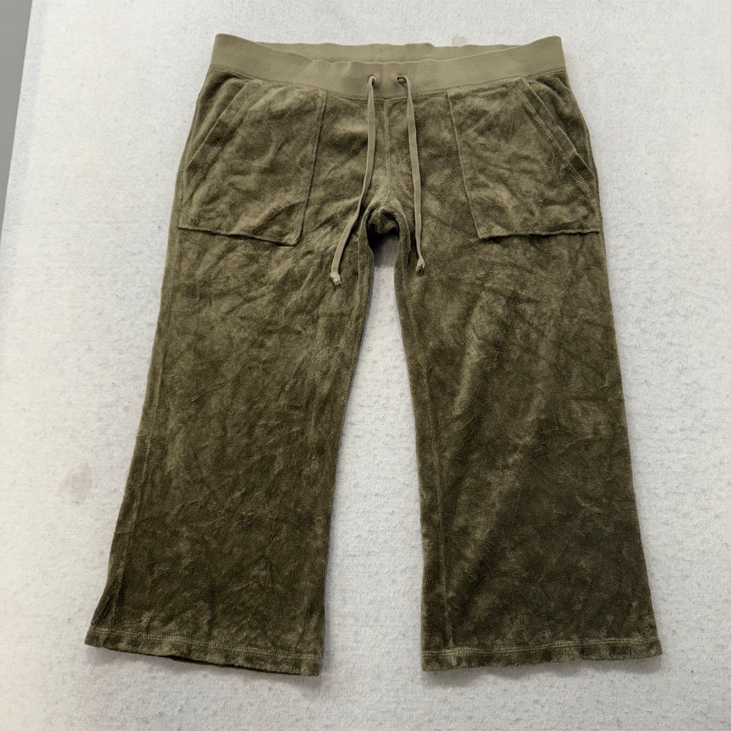 RARE Vtg Juicy Couture Women's Olive Terry Cloth Wide Capris Pant Pockets Size S