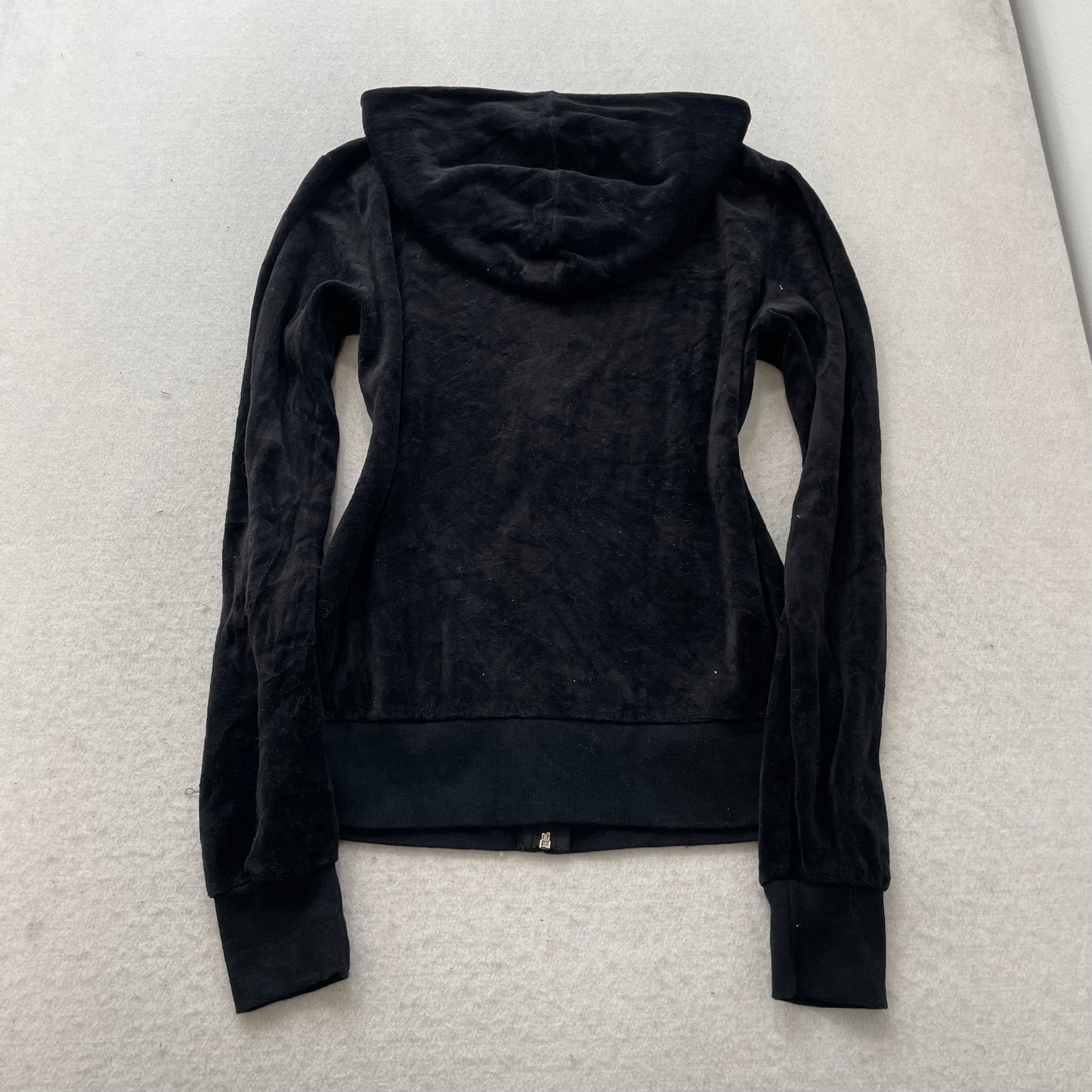 Vtg Juicy Couture Women's Black Velour Tracksuit Set Hoodie & Pant Logo Size L