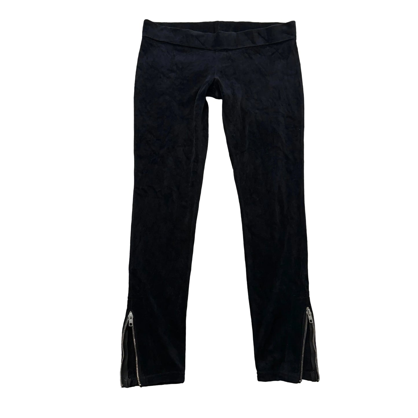 Vintage Juicy Couture Womens Black Velour Straight Leg Track Pant Zip Hem Size S
