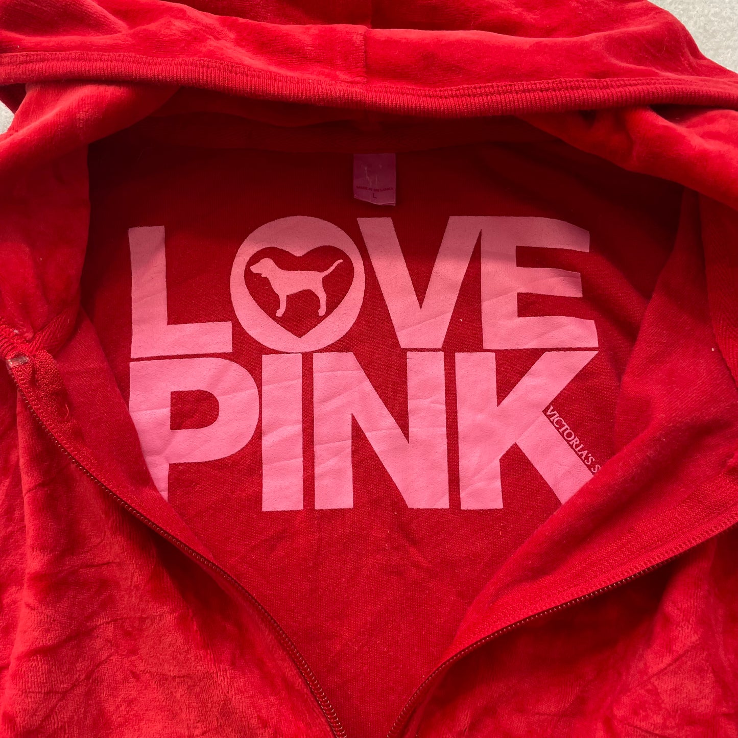 PINK Victoria's Secret LOVE PINK Women's Dark Red Velour Full Zip Hoodie Size L