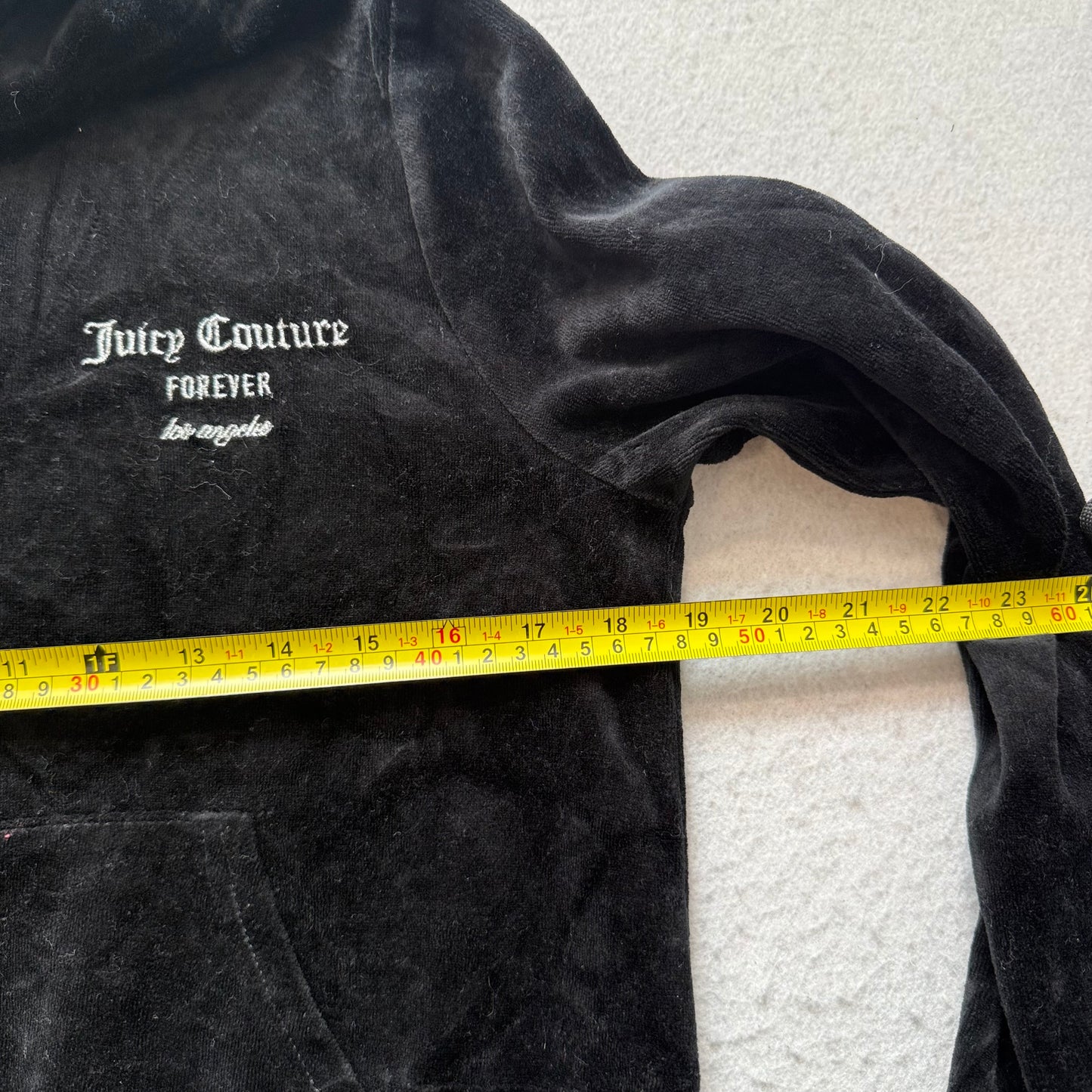 Juicy Couture Forever Women's Black Velour Zip-Up Hoodie Rhinestones Logo Size L