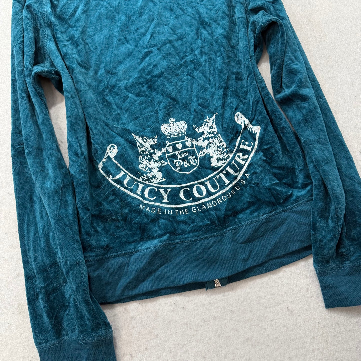 Vintage Juicy Couture "Scottie Dogs" Women's Deep Lagoon Full Zip Hoodie Size L