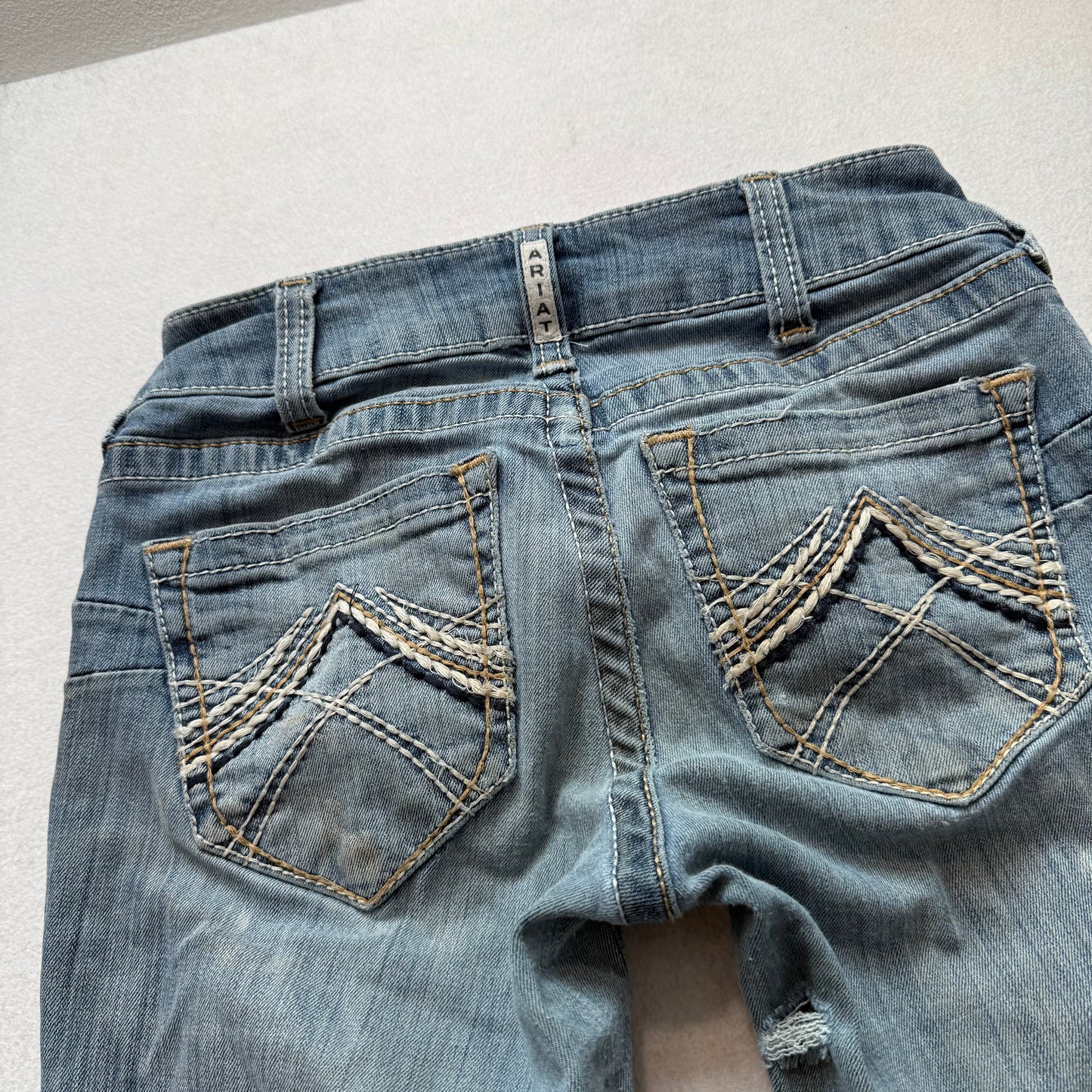 Ariat REAL Denim Women's Blue Faded Bootcut Jeans Embroidered Pockets Size 25