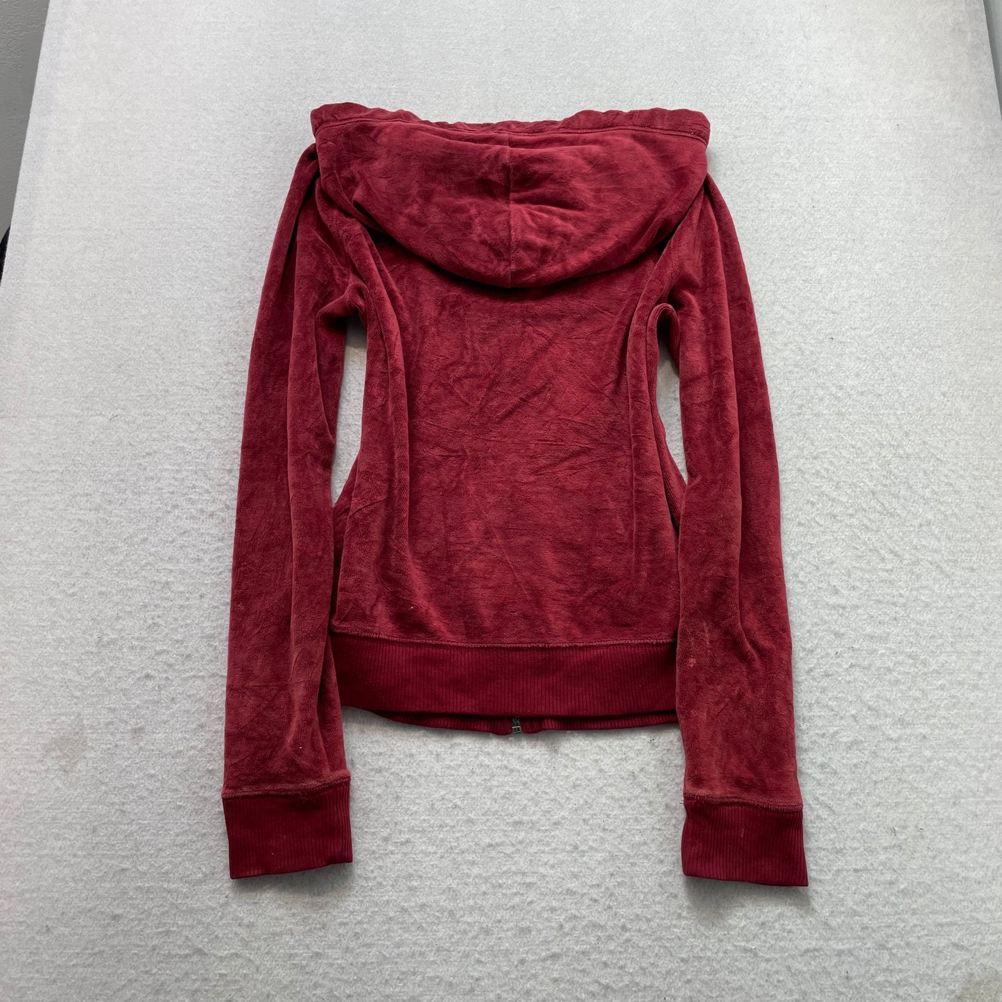 Hollister Women Maroon Velour Zip-Up Hoodie Long Sleeve Pocket Loungewear Size M