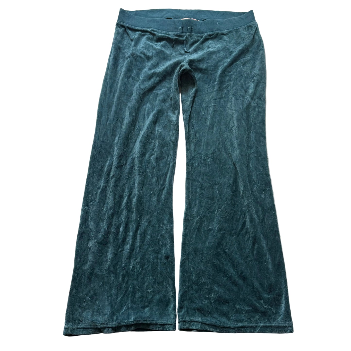 Vintage Juicy Couture Women Slate Teal Velour Flare Track Pant Drawstring Size L