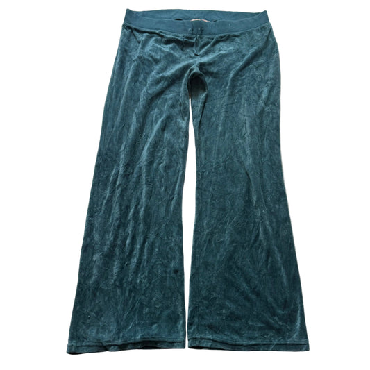 Vintage Juicy Couture Women Slate Teal Velour Flare Track Pant Drawstring Size L