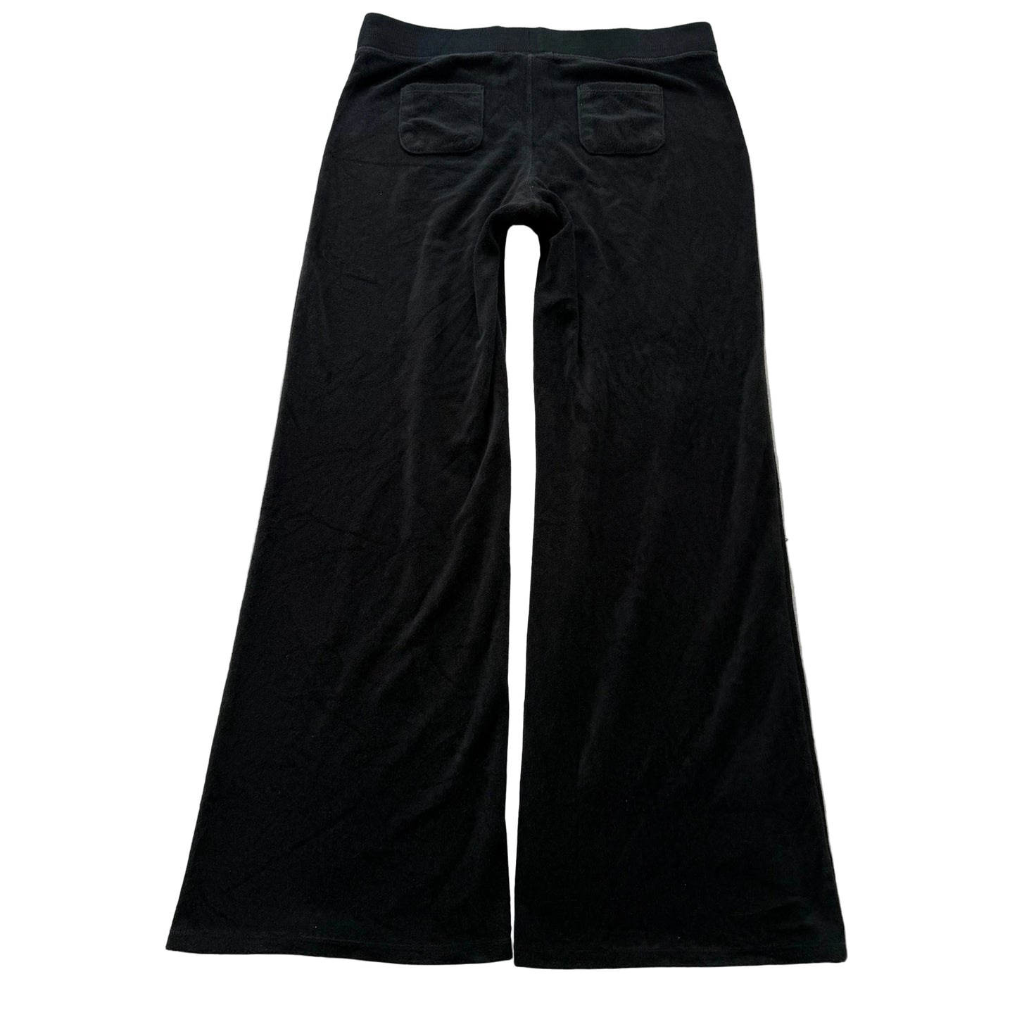Juicy Couture Women's Black Terrycloth Flared Track Pant Back Pockets Y2k Size M