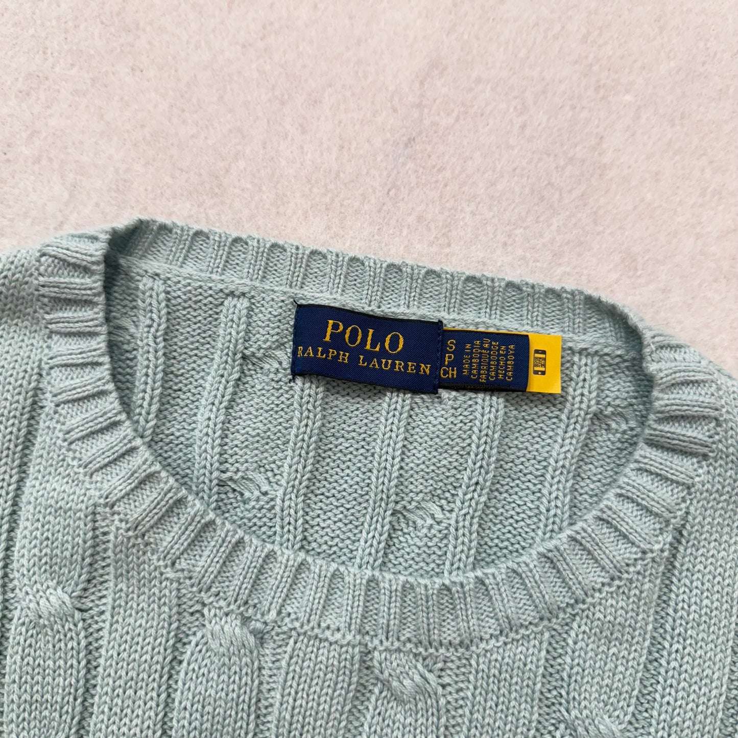 Polo Ralph Lauren Mens Pale Seafoam Cable-Knit Sweater Heritage Style Size S NWT