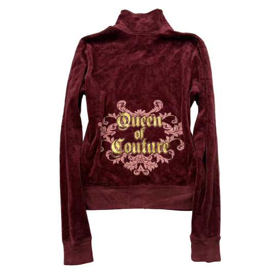 RARE Vtg Juicy Couture Queen of Couture Womens Maroon Velour Track Jacket Size L
