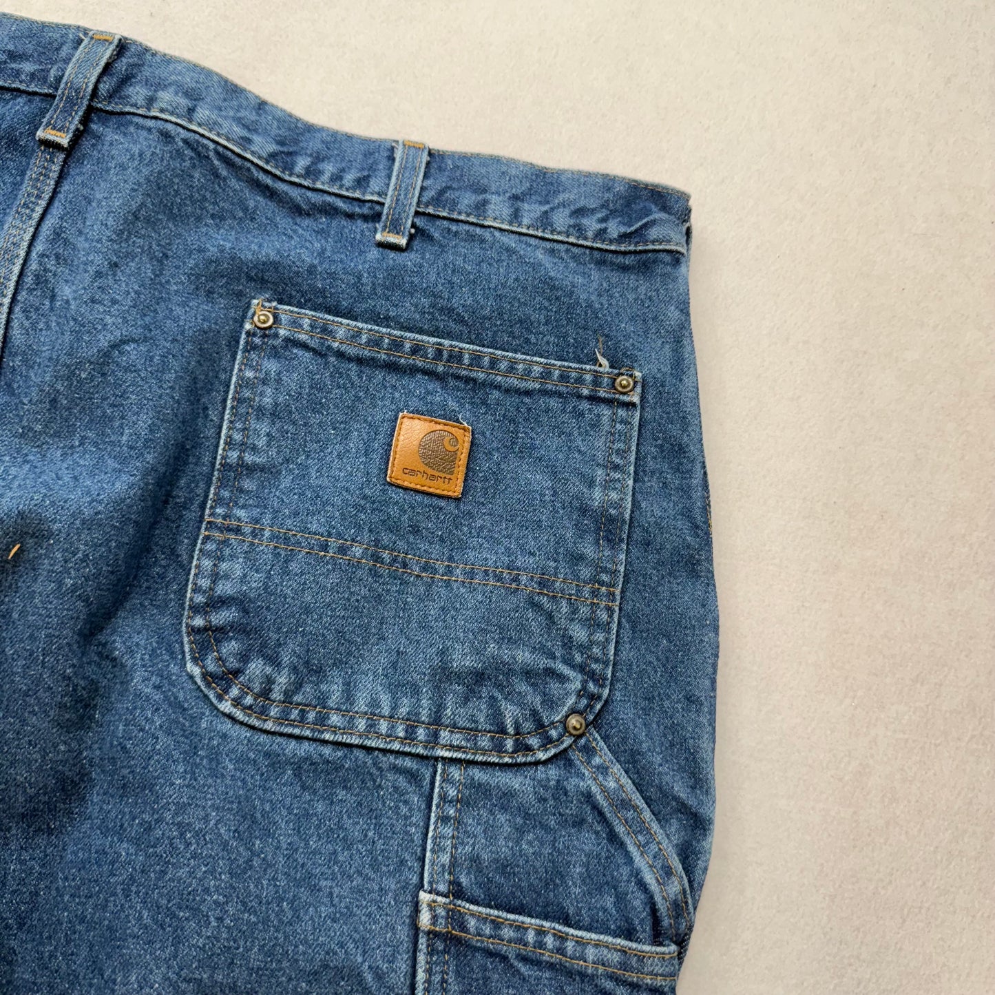 Carhartt Men's Blue Denim Double Knee Baggy Carpenter Jeans Hammer Loop Size 42