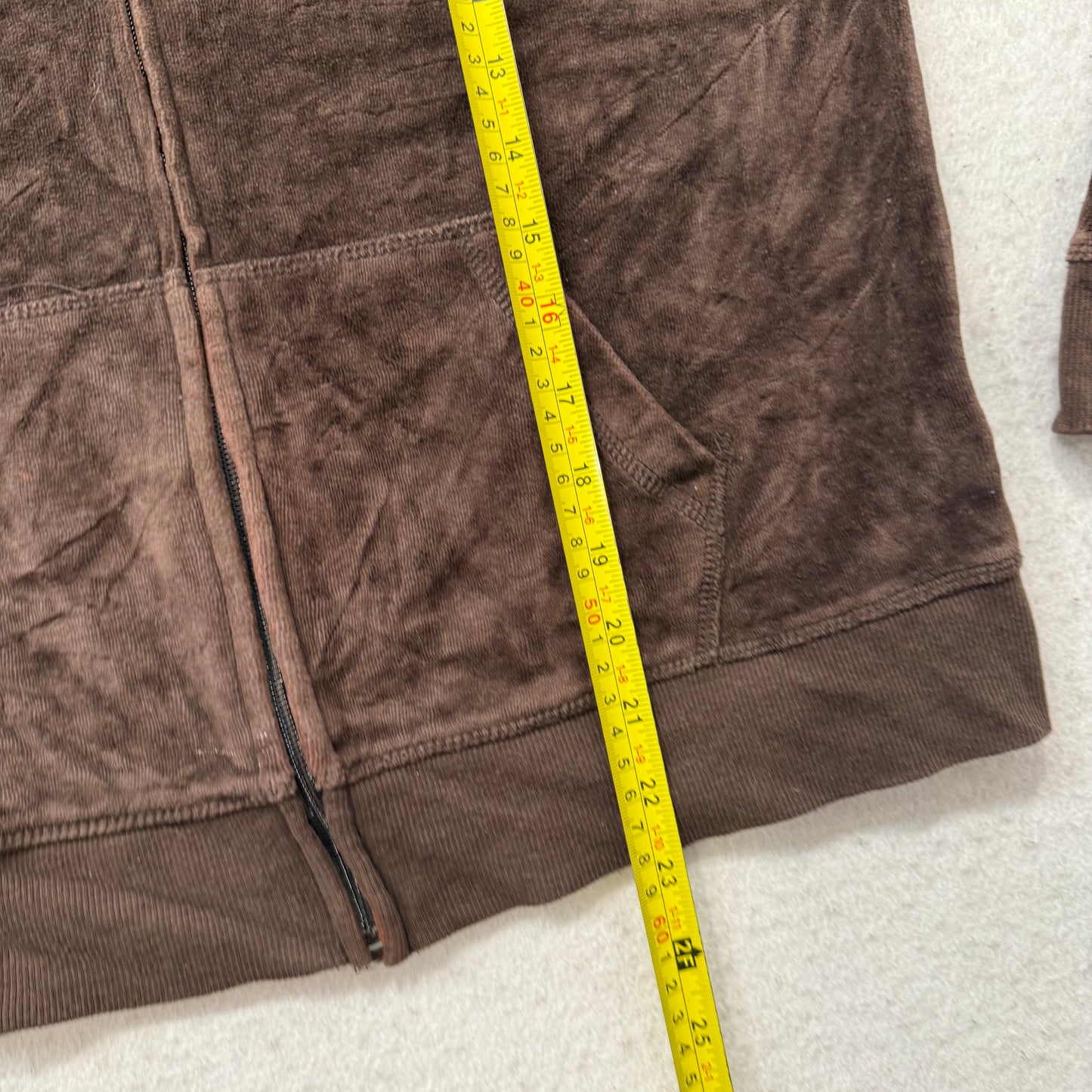 Juicy Couture Women's Brown Velour Zip Up Hoodie Split Kangaroo Pockets Size XL
