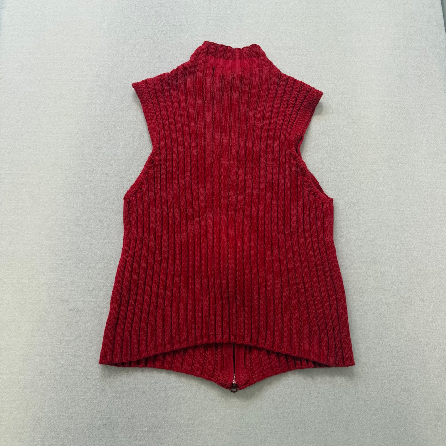 J.G. Hook Red 100% Cotton Full Zip Vest Round Neck Made in Russia Size L